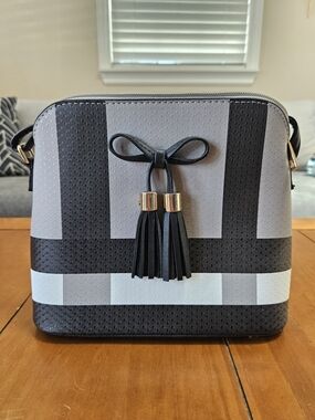 Black & Gray Tassel Crossbody Bag